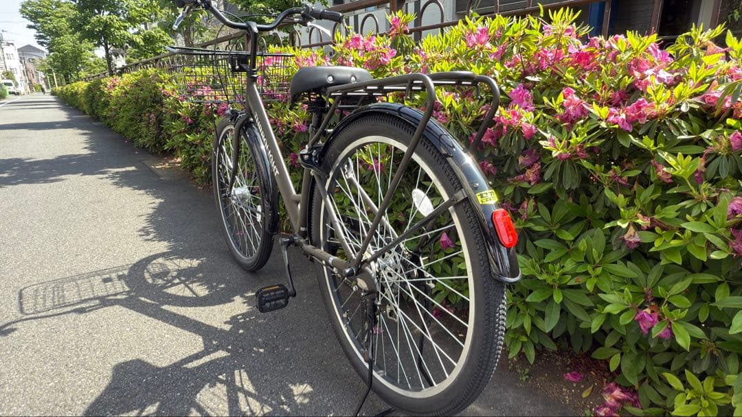 【引き取り限定】TURBULIGHT シティサイクル カーキ　前カゴ・ライト付き