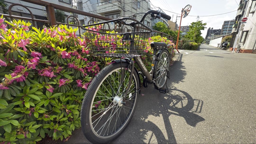 【引き取り限定】TURBULIGHT シティサイクル カーキ　前カゴ・ライト付き