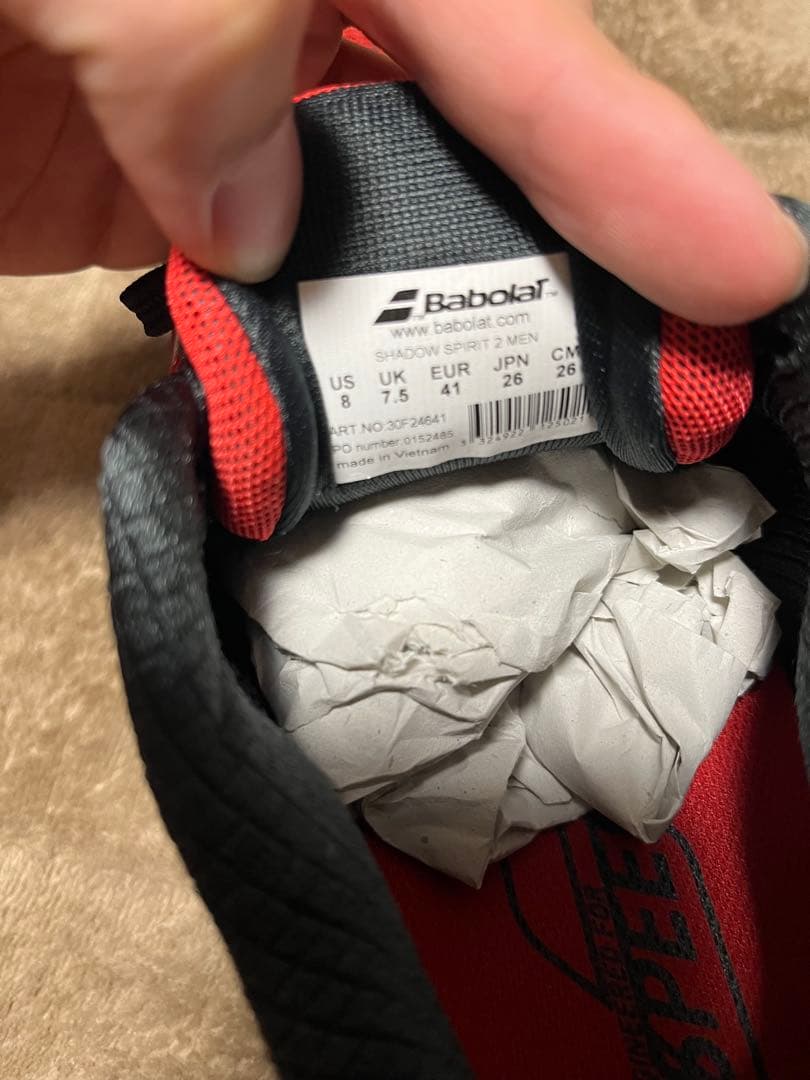 ［美品］BabolaT バボラ　赤色　バドミントンシューズ　26.0cm