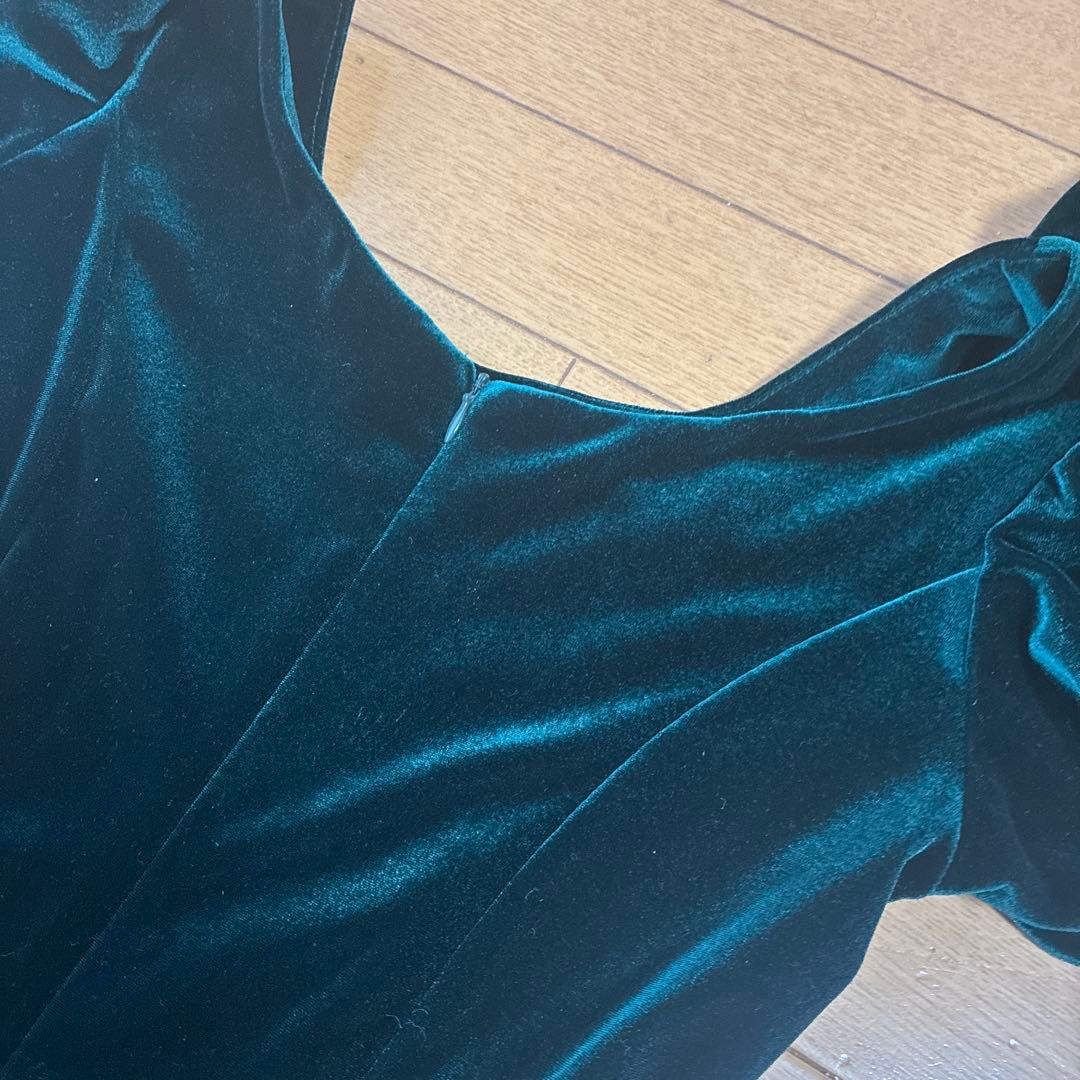 【早い者勝ち】ダークグリーン ベロア　ドレス　美品