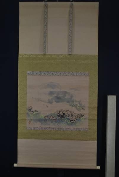 【真作】裸石/春山農耕図/掛軸/名家伝来/K-344　J