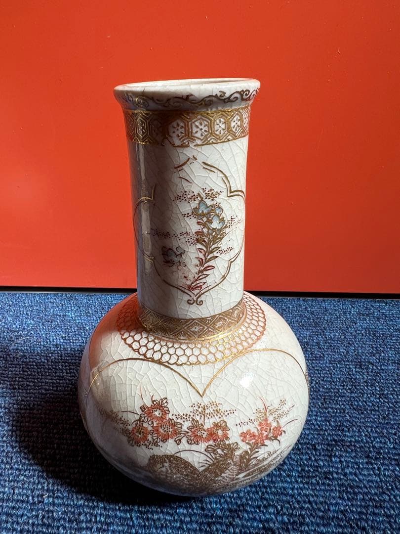 803 オールド薩摩　金彩色絵　花瓶　一対　時代物