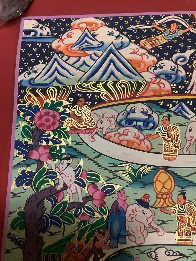 《 チベット密教　新品　1点物 》 手描き　曼荼羅　天国への道　仏画　仏教　g5