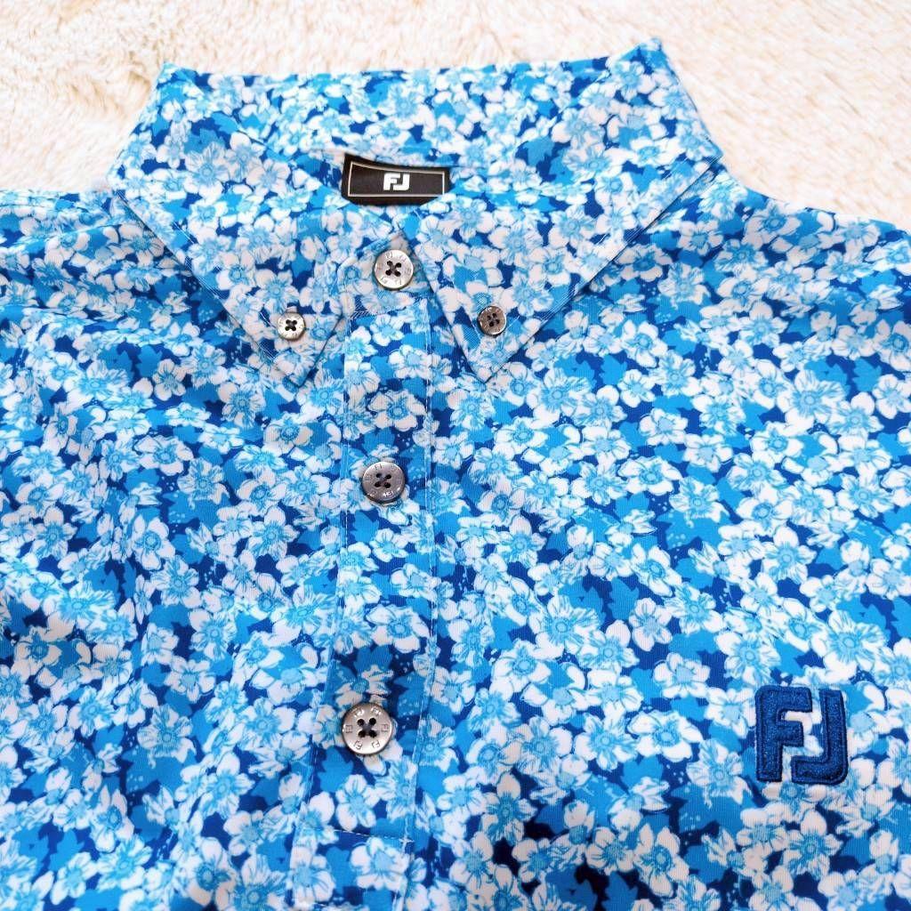 フットジョイ✨半袖ボタンダウンポロシャツ　サクラソウプリント　春色　ゴルフ　XL