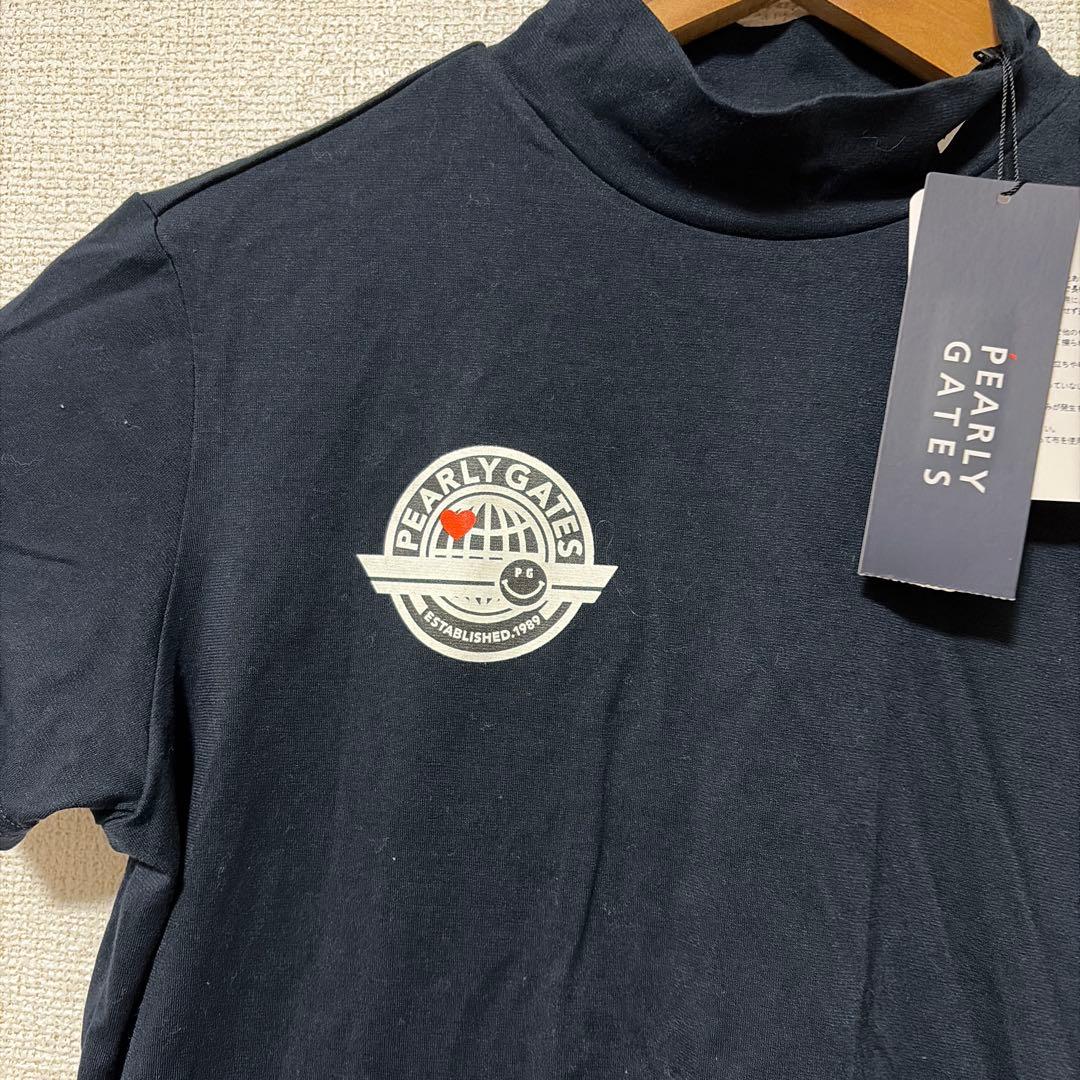新品　パーリーゲイツ　半袖　モックネック　ネイビー ロゴ