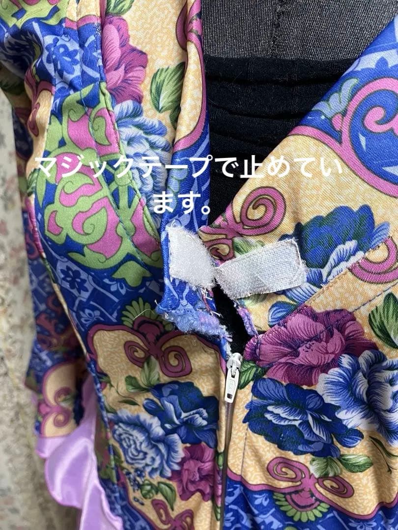 フラメンコワンピースM〜L 青紫 花柄 フリル付きカラオケ衣装にも