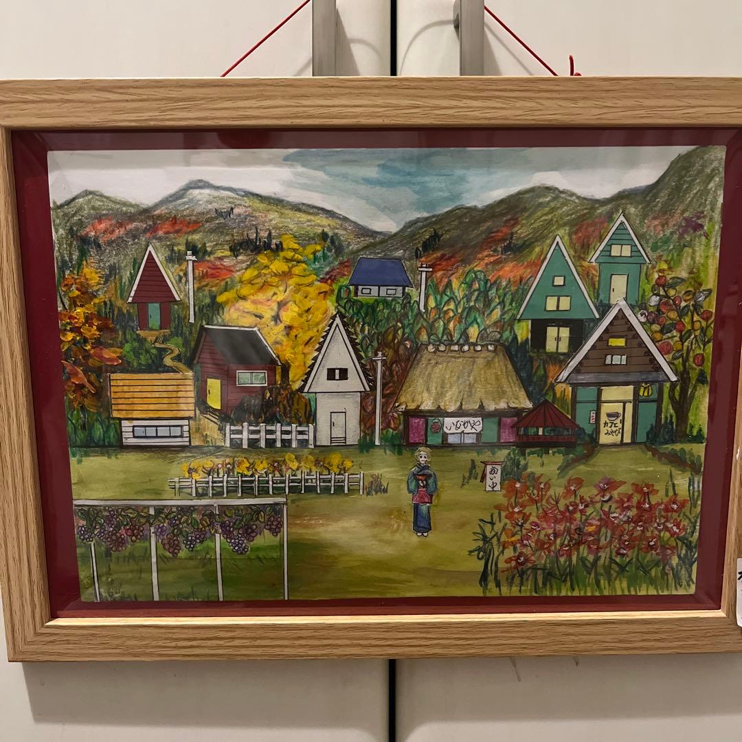 日本の秋の田舎風景 水彩画