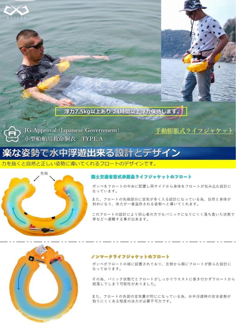 新品 桜マーク ライフジャケット 手動膨脹式 ボンベ付き 型式承認品