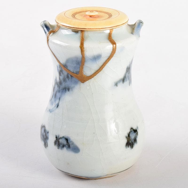 茶道具　唐津焼　絵唐津　山水人物文　甘手　茶入　時代箱付　M　R4981