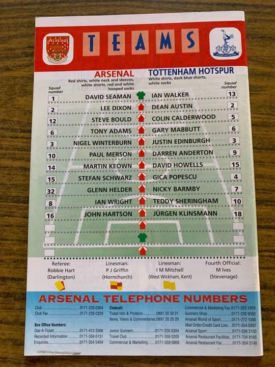 記念グッズ '95 Arsenal vs Spurs North London Derby