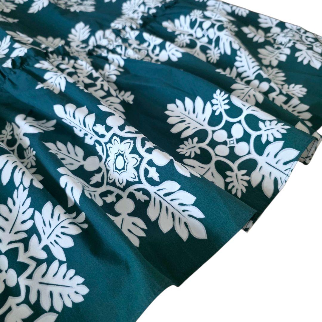 【大きめサイズ】MUUMUU FACTORY フラダンスドレス グリーン　長袖