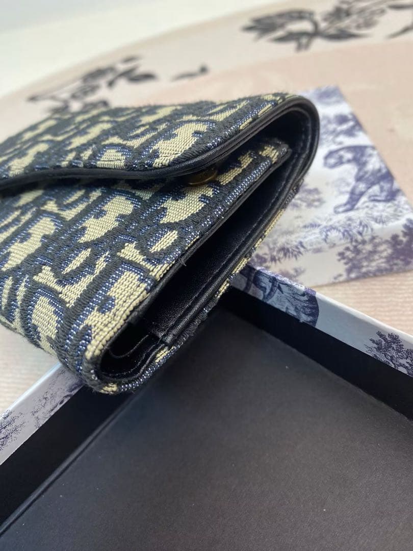 Dior 三つ折り財布 ネイビー ベージュ