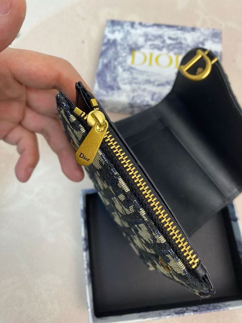 Dior 三つ折り財布 ネイビー ベージュ