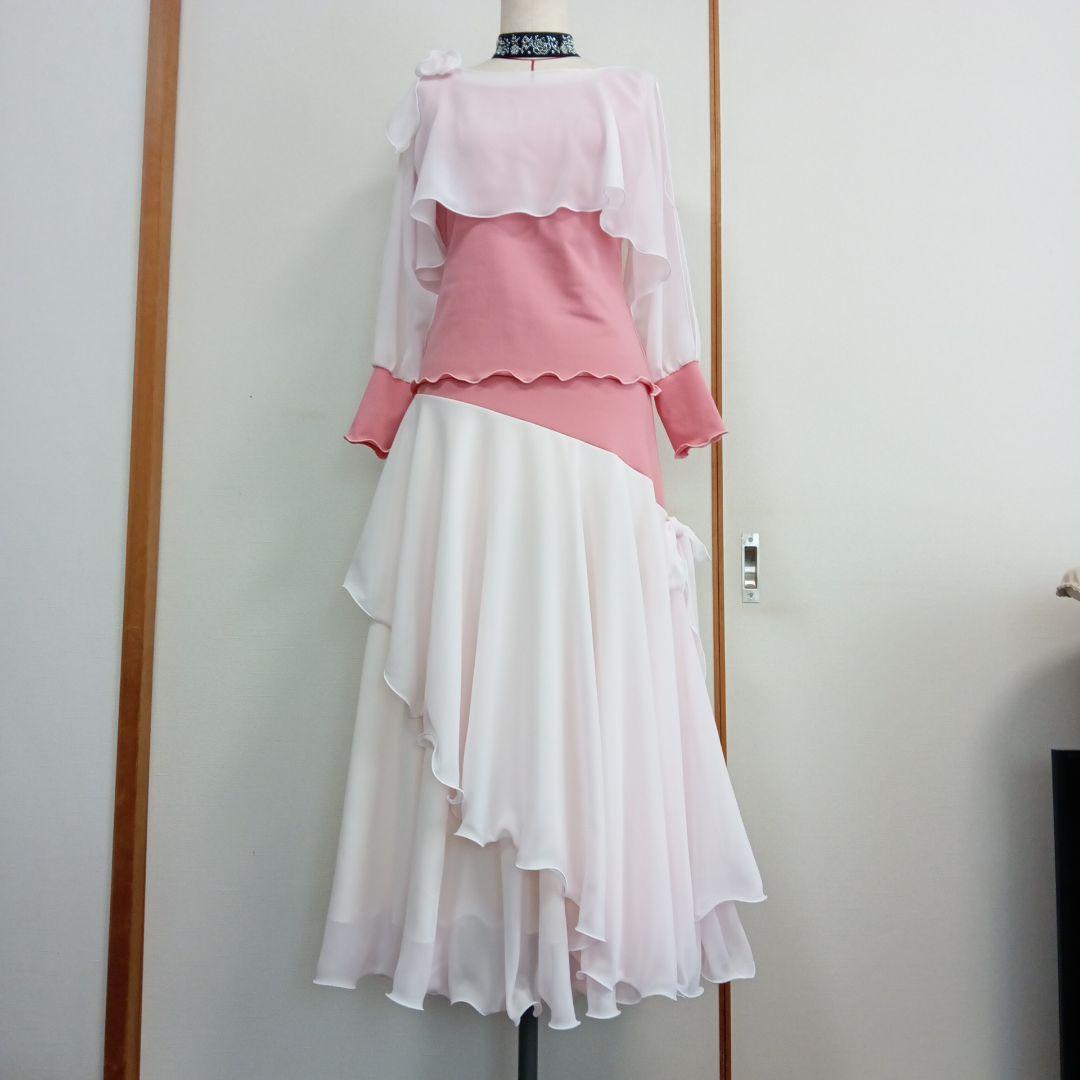 更にお値下げ　ハンドメイド　ベビーピンク　シフォン　社交ダンス　セットアップ