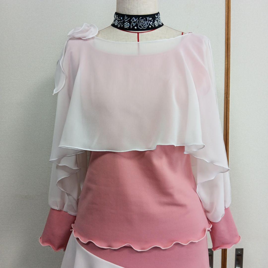 更にお値下げ　ハンドメイド　ベビーピンク　シフォン　社交ダンス　セットアップ
