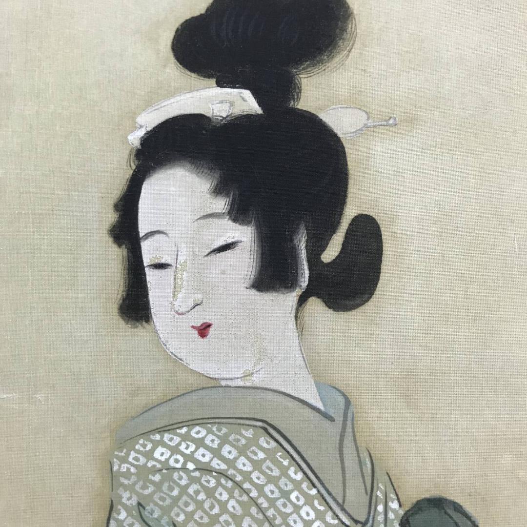 【真作】玉泉/左甚五郎美人像図/美人図/美人画/掛軸/名家伝来/AD-70