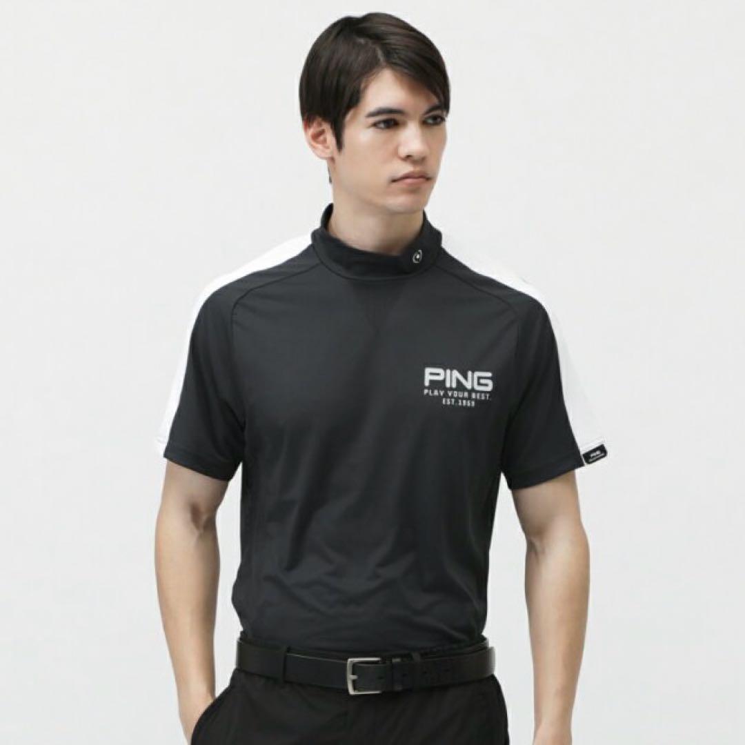 [新品] PING 高通気素材メッシュ ハイネック ゴルフ シャツ 別注 黒 M