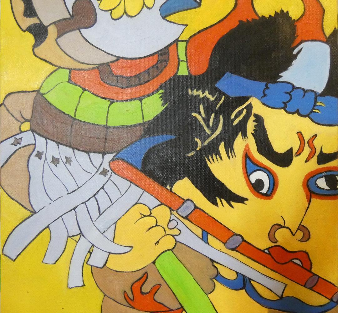 油絵　額付き　ジミー大西　F6 【　千客万来　】手描き　肉筆