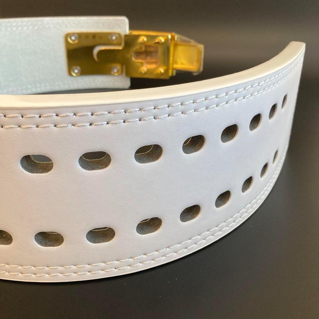 【訳あり】 パワーベルト レバーアクション ワンタッチ可変式　白×ゴールド
