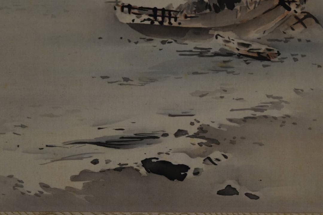 半領/雪景山水図/雪中帆舟図/夫婦舟/横物/掛軸☆宝船☆Z-798