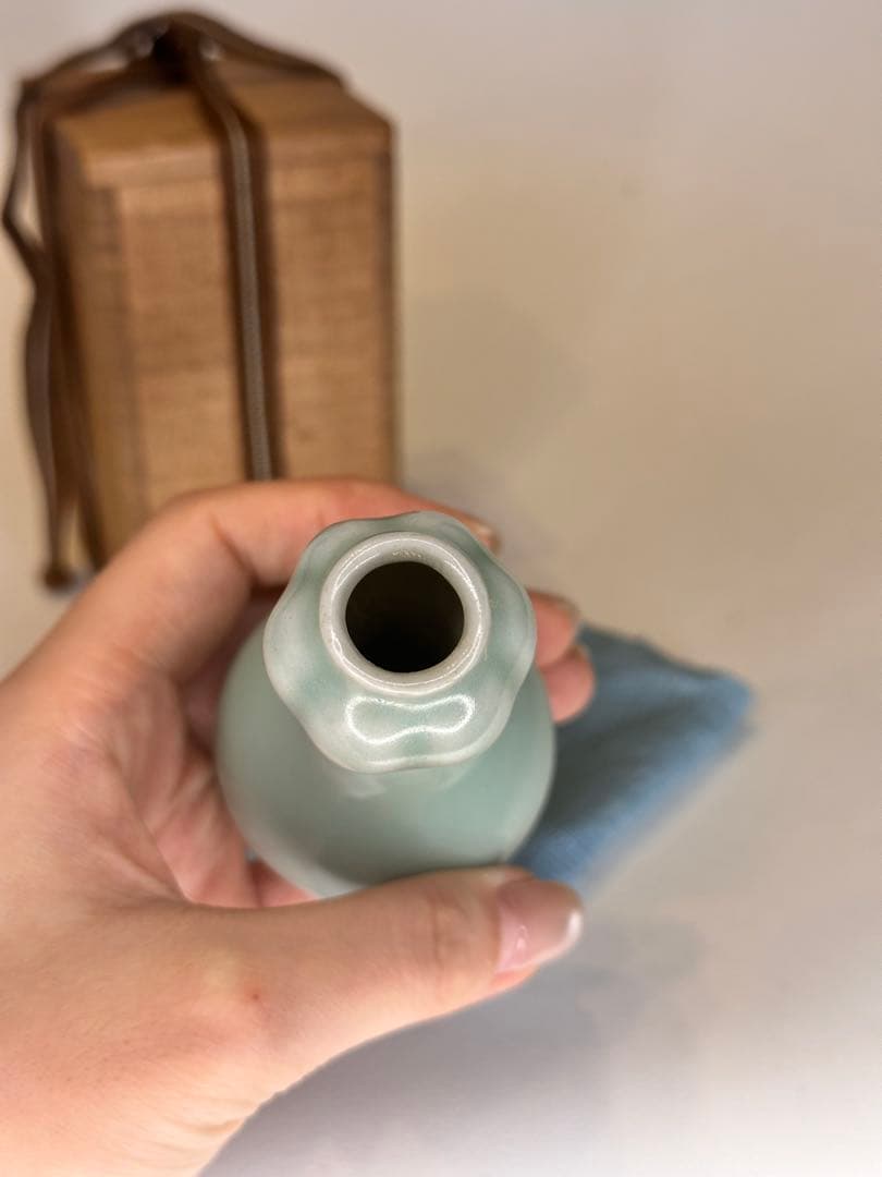 中国古美術 清時代 青磁 小花瓶 赏瓶 共箱付