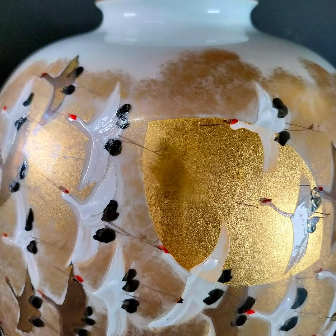 C6-4/九谷焼/光崖二代 高明作/金彩色絵鳥図花瓶/花瓶/花入/飾物