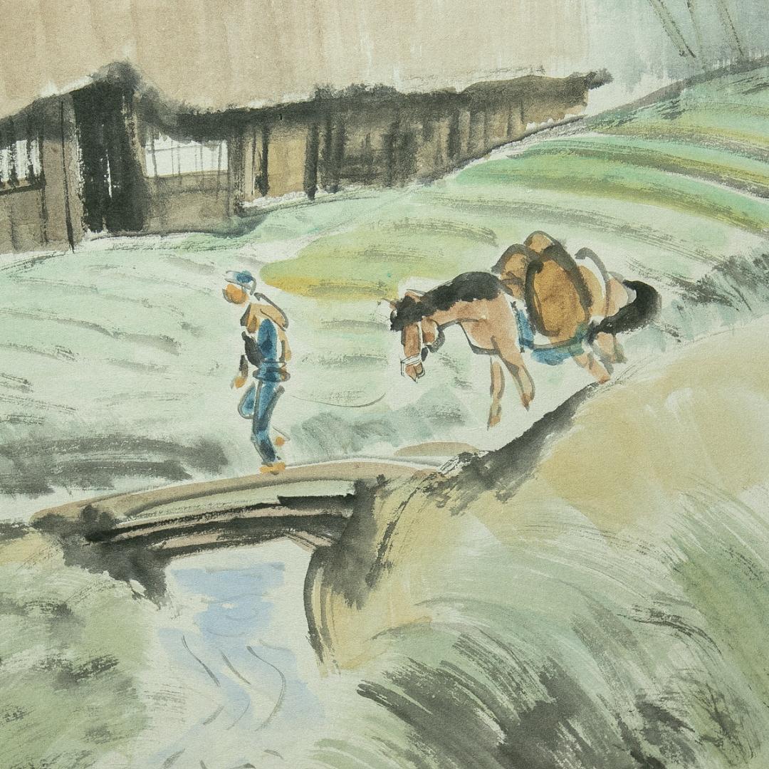 掛軸-1788　小林五浪　山里　共箱　太巻　二重箱
