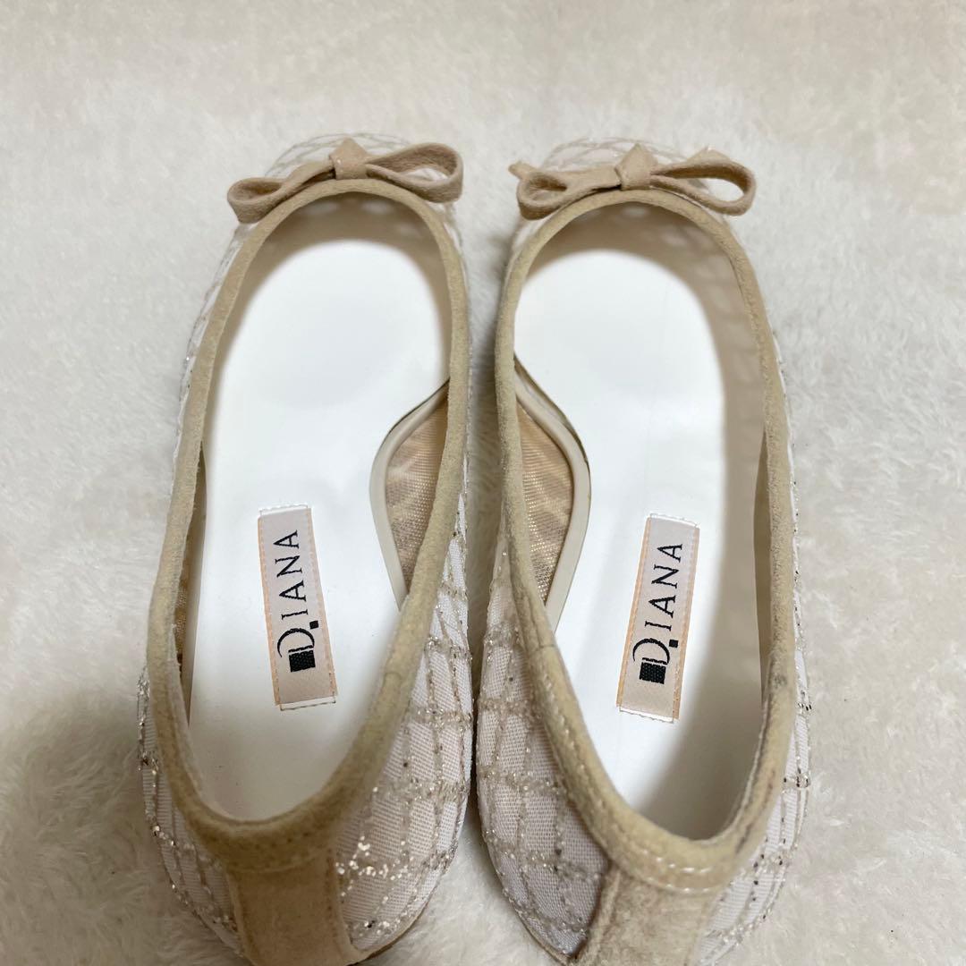 DIANA スクエアトゥバレエシューズ　ラメ　チュール　ベージュ