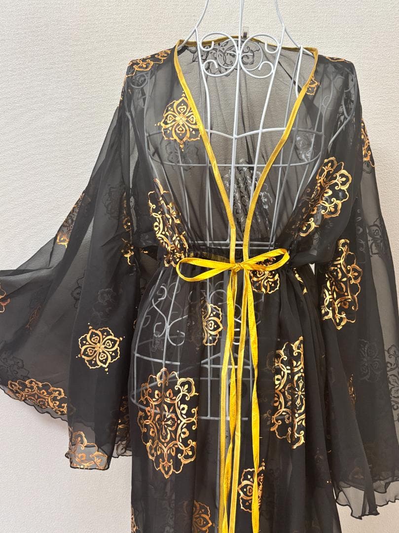 【新品】新作★ベリーダンス用 前開き とろみガラベーヤ★ブラック（黒）