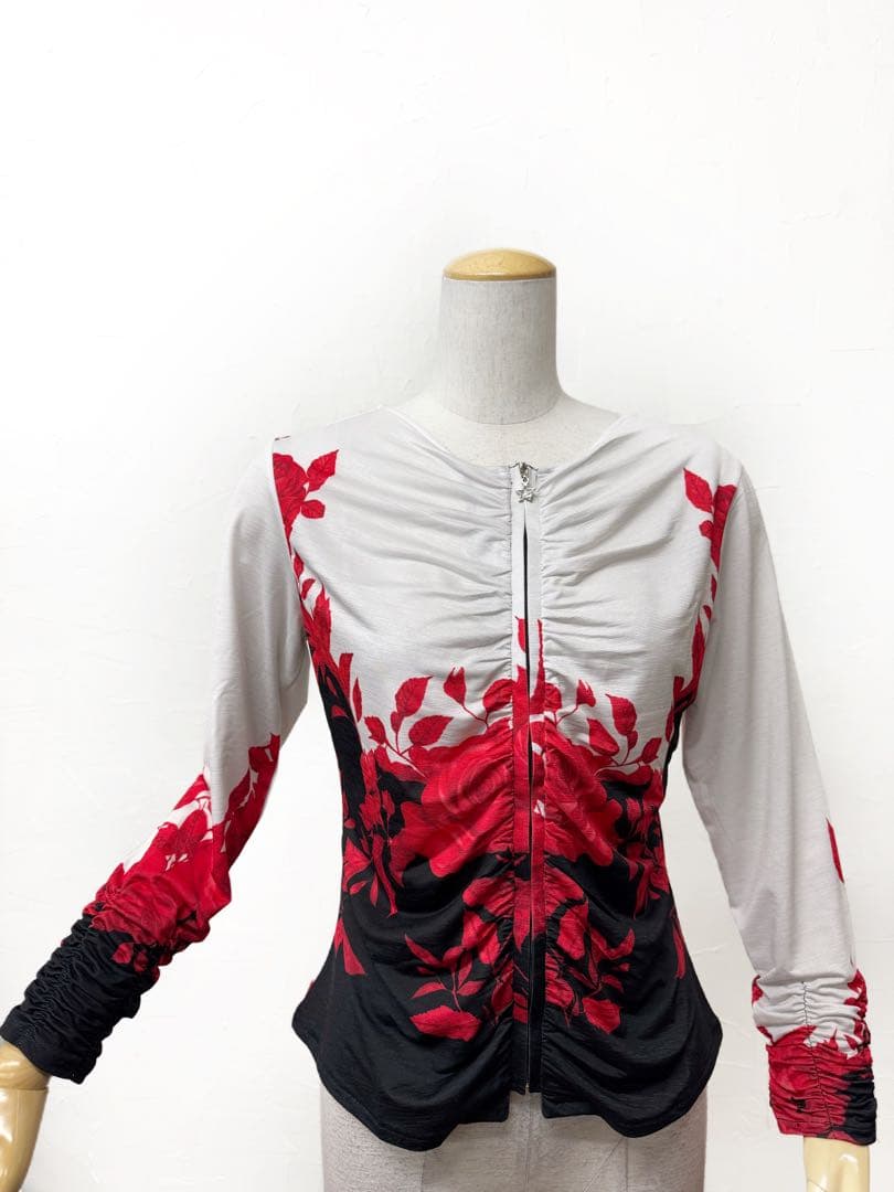 【前開き】新品　LサイズJoan社交ダンス　花柄パネルプリントカットソーｊ030