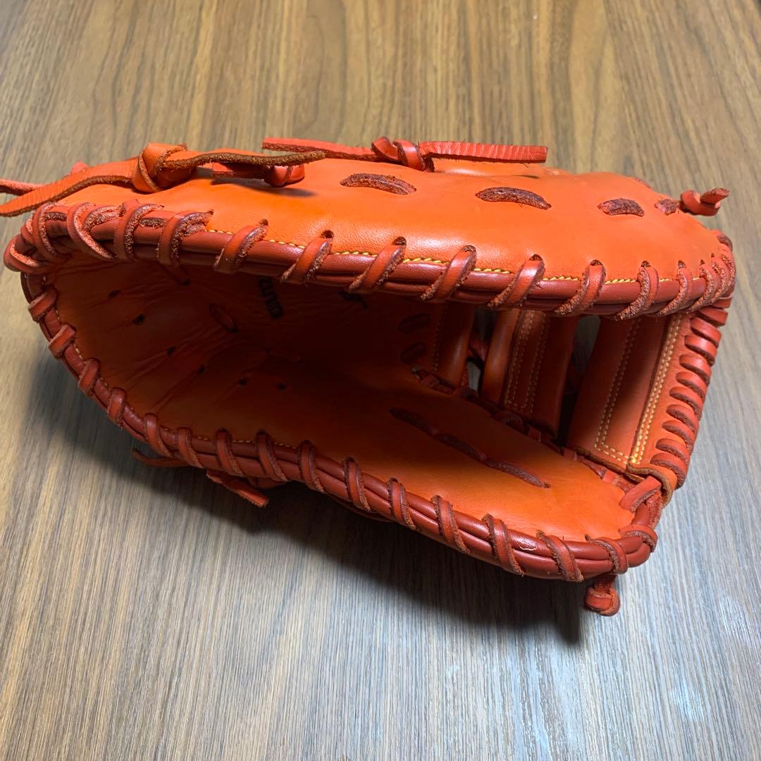ファーストミット左利き用　オレンジ レザー 野球グローブ 軟式用ミズノ