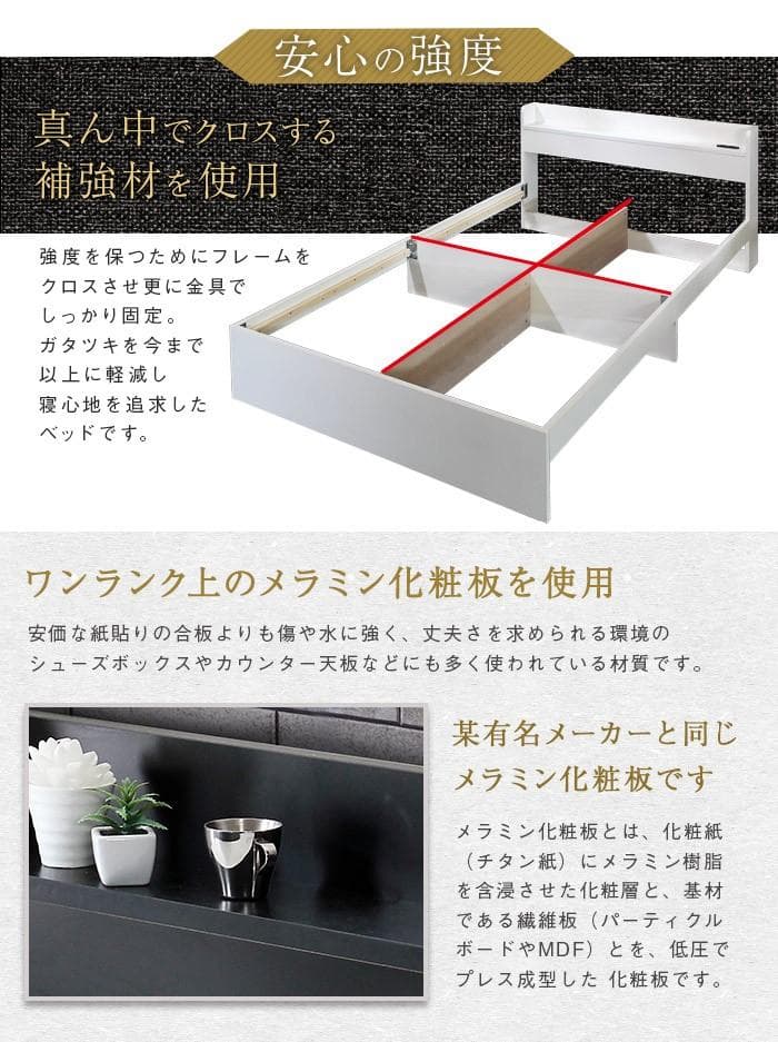 【ダブル　ホワイト】シンプルでスタイリッシュなベッド＜フレームのみ＞