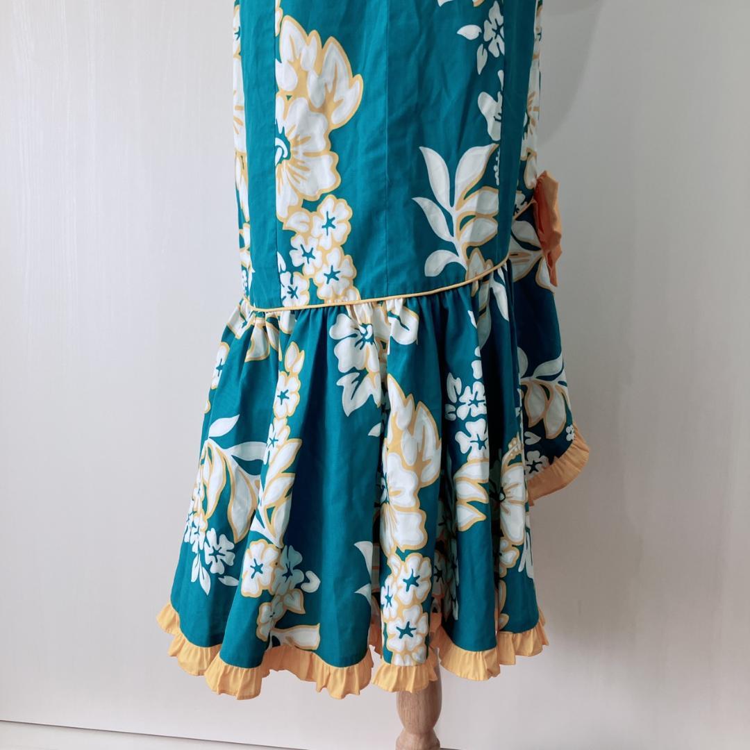 【美品】　メネフネプランテーション　フラダンス衣装ワンピースグリーン×イエロー