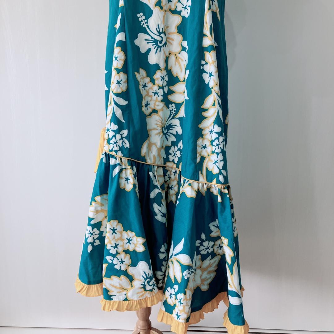 【美品】　メネフネプランテーション　フラダンス衣装ワンピースグリーン×イエロー