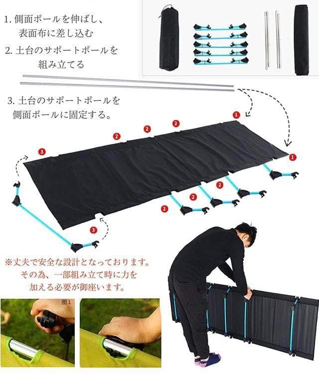新品　軽量　折り畳み式　アウトドアコット　ベッド　ローコット　組み立て式　黄緑