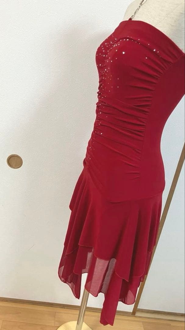 ラテンドレス　社交ダンスドレス　美品　S ～M 赤色　レッスンウェア　パティー
