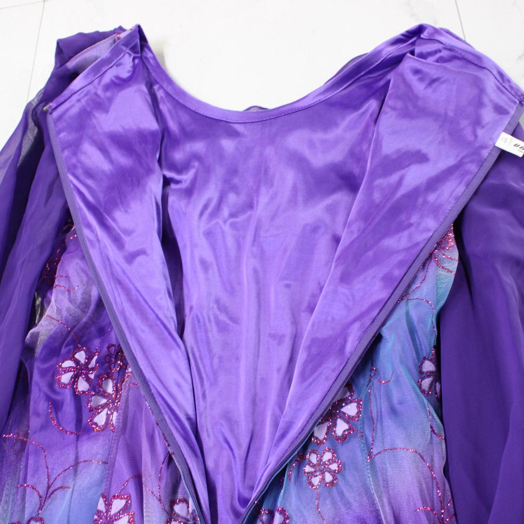 【美品 社交ダンス衣装】ワンピース ドレス un×Ⅱ 紫 ラベンダー 花柄 ラメ