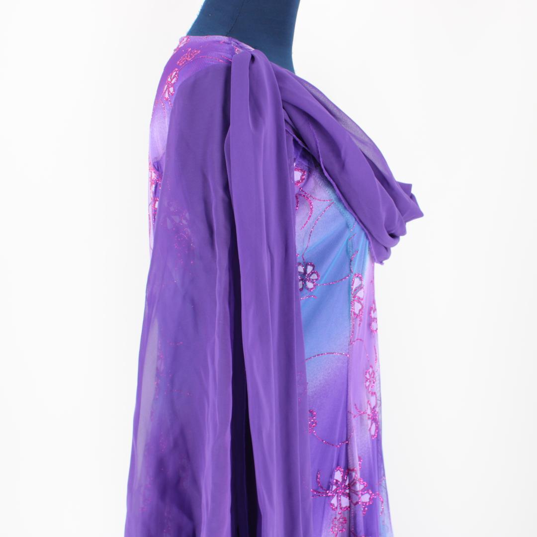 【美品 社交ダンス衣装】ワンピース ドレス un×Ⅱ 紫 ラベンダー 花柄 ラメ