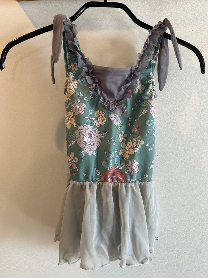 stina スティナバレエレオタード 青緑色　花柄
