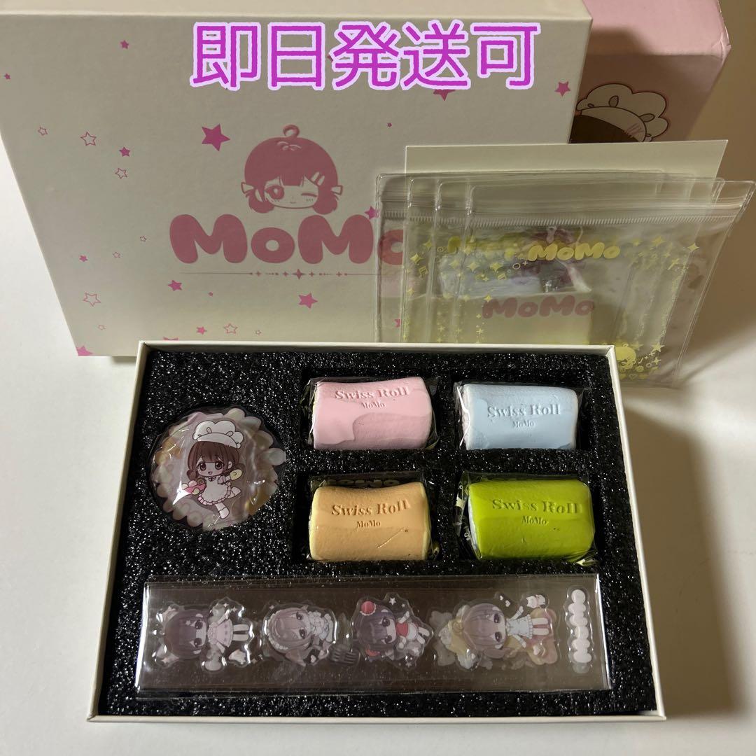 MoMo ミニロールケーキ4種＋マグネット&シール ほっこりスクイーズセット