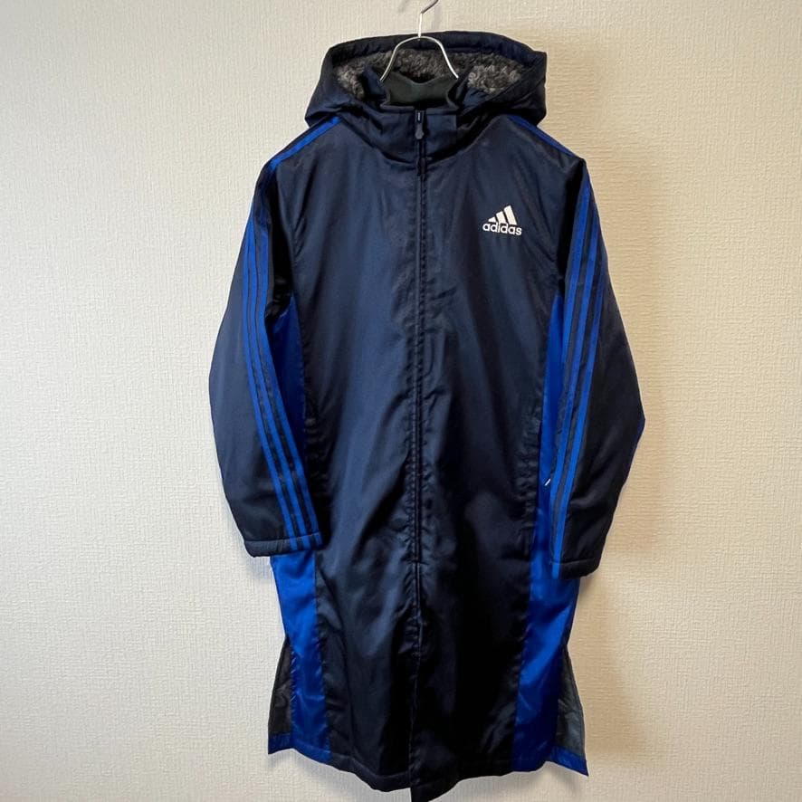 【良品】adidas アディダス 刺繍ロゴ 裏ボア ベンチコート キッズ 160