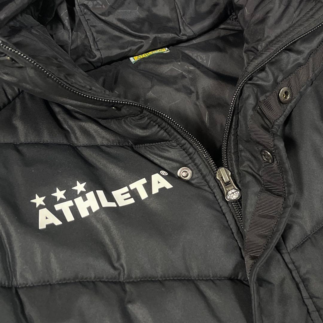 美品 アスレタ ベンチコート 160 黒 サッカーウエア 防寒 ロング 中綿