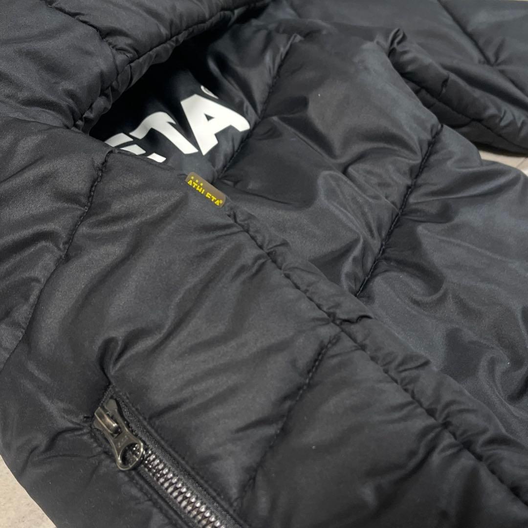 美品 アスレタ ベンチコート 160 黒 サッカーウエア 防寒 ロング 中綿