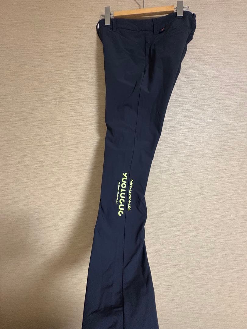 【美品】ニューバランスゴルフ パンツ 黒×イエロー ストレッチ 裏微起毛 L