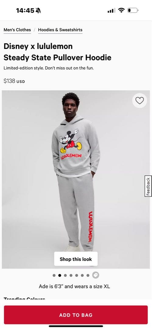 限定コラボ Disney x lululemon ディズニーミッキーHoodie
