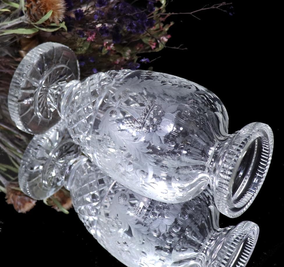 オールド・バカラ アールヌーヴォー期 花瓶 グラヴュール ルネッサンス 草花