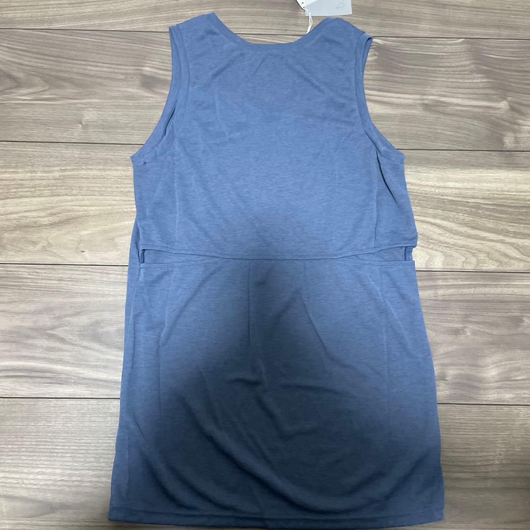 新品 YOGATEKO ヨガタンクトップ S 日本製 バックスリット 青灰