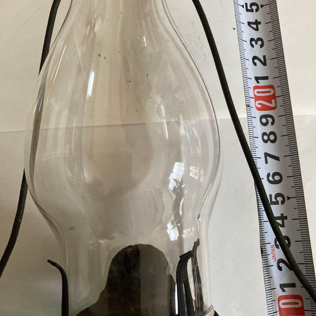 オイルランプ 透明ガラス 緑硝子ベース 高さ　持ち手含めて約４５cm