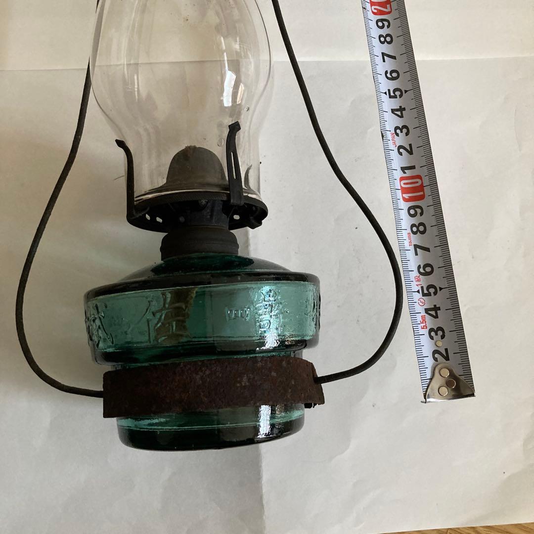 オイルランプ 透明ガラス 緑硝子ベース 高さ　持ち手含めて約４５cm