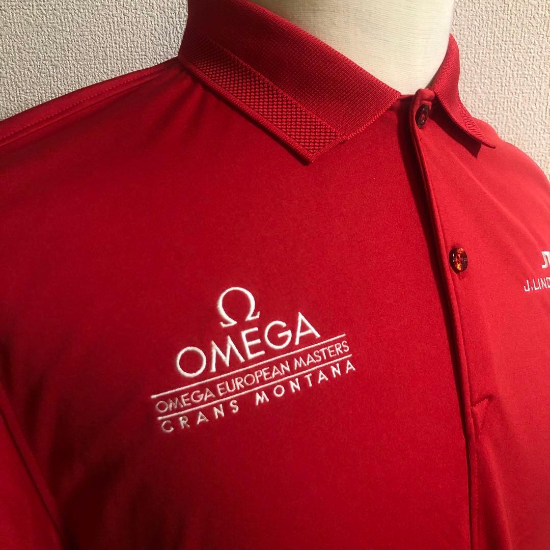 ジェイリンドバーグ オメガ企業ロゴ スポーツ ポロシャツ レッド Lサイズ